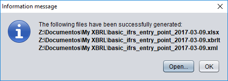 Window to confirmate template files have been created