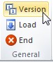 Vista del plugin del Excel. En la seccion de "General" se encuentra el boton "Version"