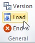 Vista del plugin del Excel. En la seccion de "General" se encuentra el boton "LOAD"